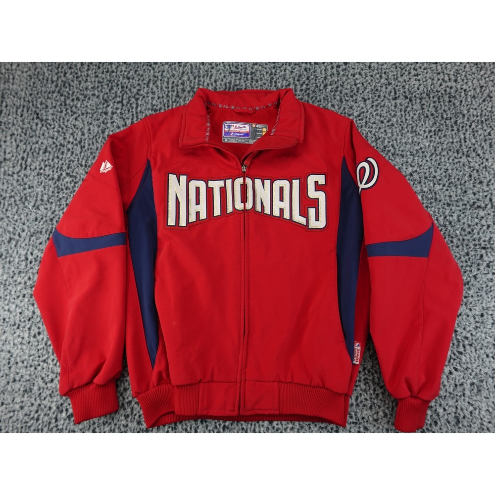 Majestic Washington Nationals Jacket‎ Mens Medium Red Good MLB Therma Base Zip